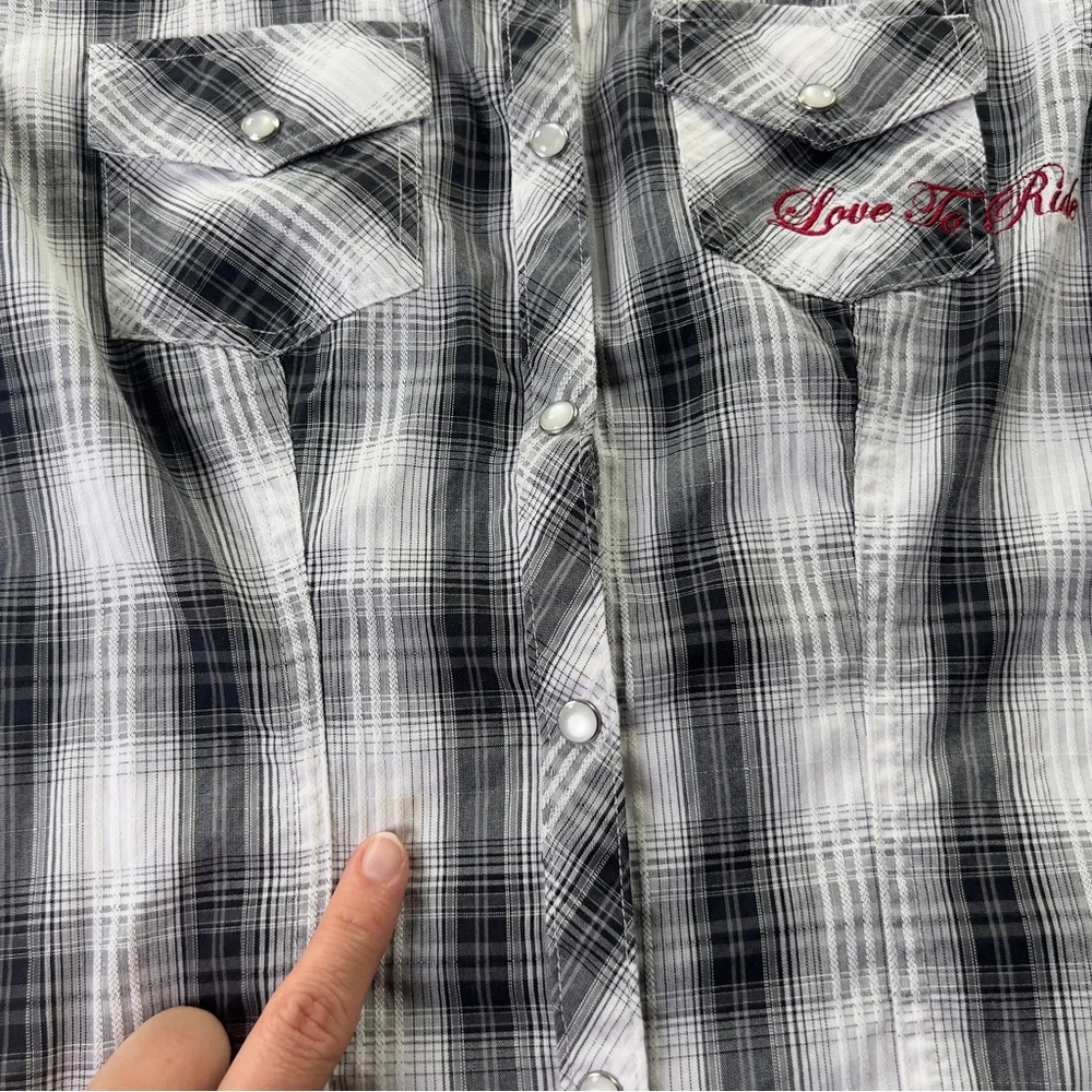 Harley Davison Shirt Womens Small Multicolor Plaid Button Embroidered Heart Y2K - Picture 10 of 10